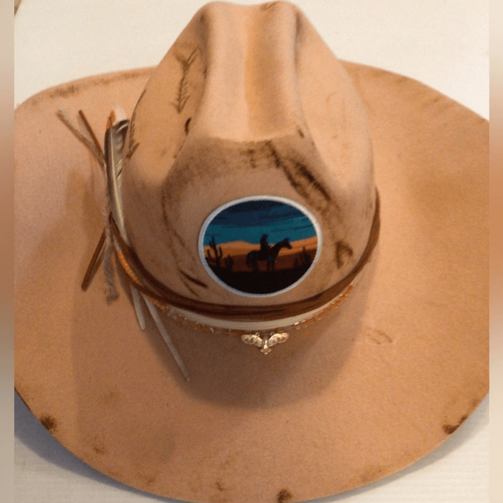 NEW ! Upcycled Western custom lack of color X Ruxpinsrags cowgirl Hat